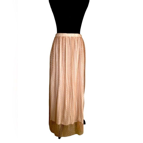 Neutral Pleated Polka Dot Sheer Lined Tulle Casual Maxi Skirt Women’s Size M - Picture 8 of 8